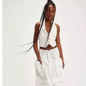 Free People Desk To Dinner Vest Ivory Halter Sz Small $78 retail NWT Linen blend